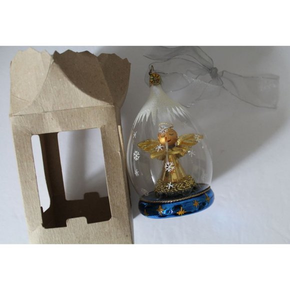 Christopher Radko Italian Gold Angel Globe Blue Gold Starry Bottom Ornament - Picture 3 of 8